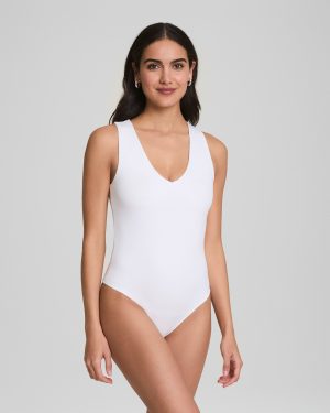 Jersey V-Neck Thong Bodysuit