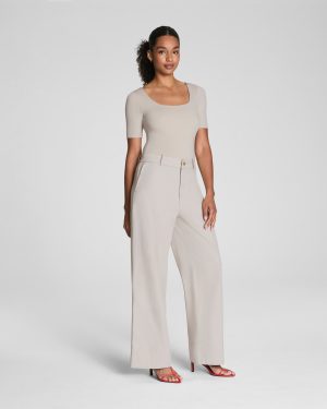 Jersey Square Neck Thong Bodysuit