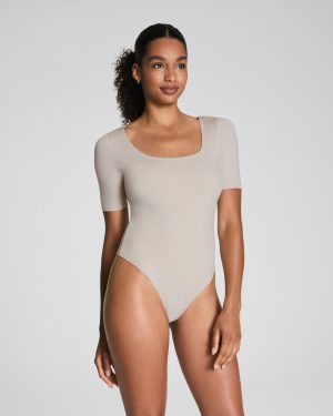 Jersey Square Neck Thong Bodysuit