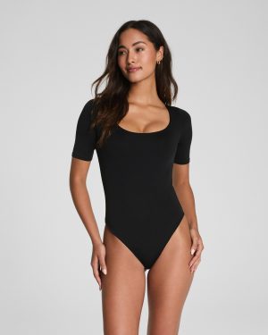 Jersey Square Neck Thong Bodysuit