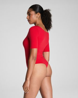 Jersey Square Neck Thong Bodysuit