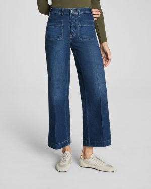 Cropped Wide Leg Jeans with Patch Pockets