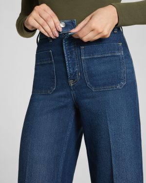 Cropped Wide Leg Jeans with Patch Pockets