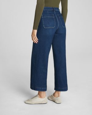 Cropped Wide Leg Jeans with Patch Pockets