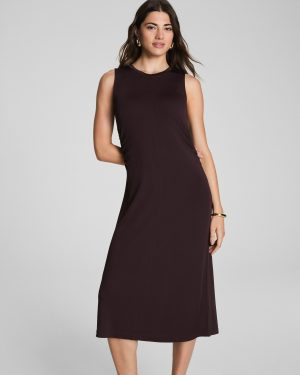 Sleek Jersey Crewneck Ruched Midi Dress