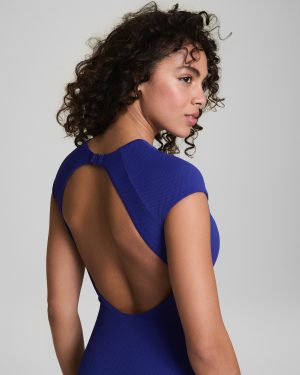 Pique High Neck Short Sleeve One-Piece